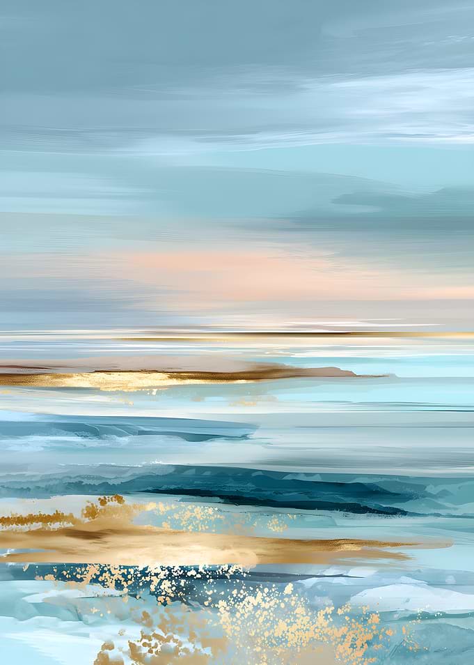 Abstract Seascape with Gold Accents