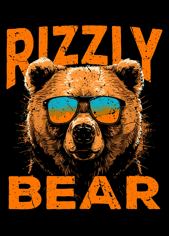 Rizzly Bear Poster, Cool Sunglasses Bear Art, Bold Retro Animal Wall Print