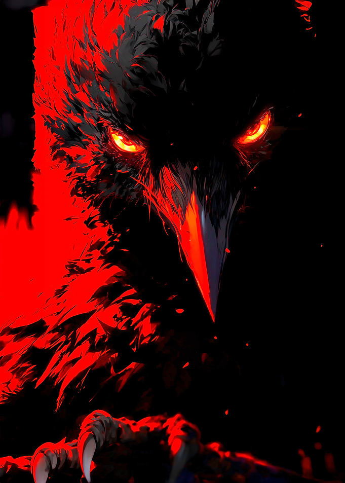 Demonic Raven with Glowing Red Eyes