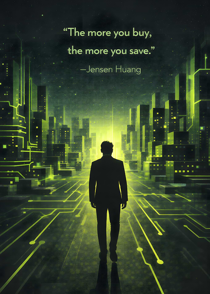 Man walks through futuristic city