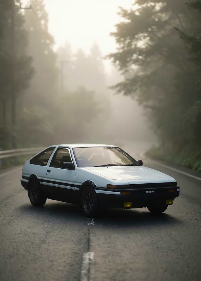Toyota AE86 on a Misty Mountain Road