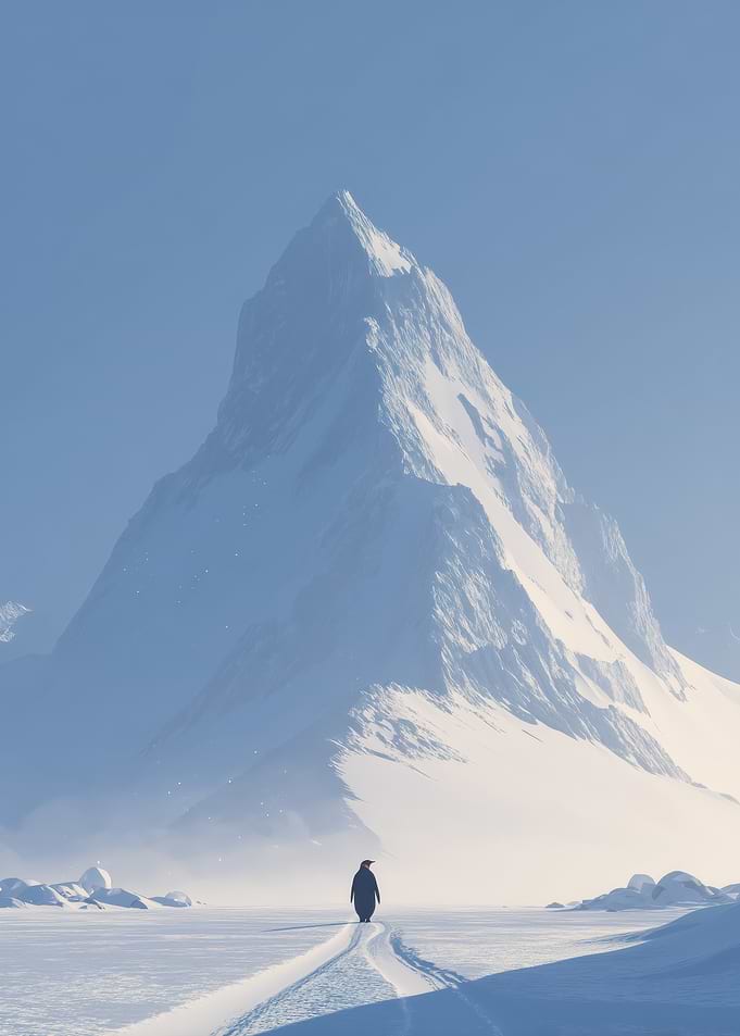 Penguin in a Snowy Mountain Landscape