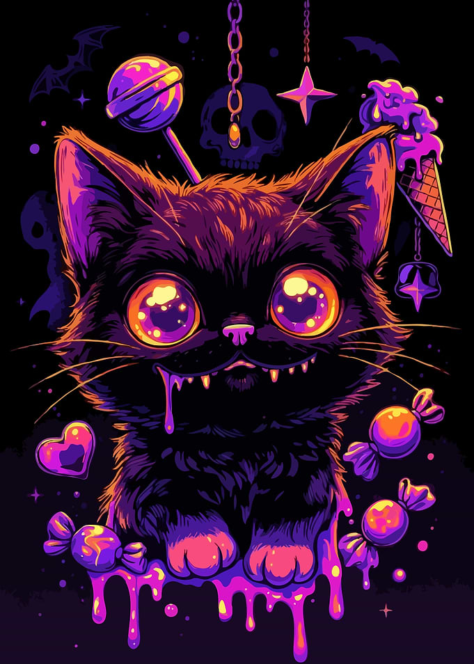 Gothic Black Cat with Candy