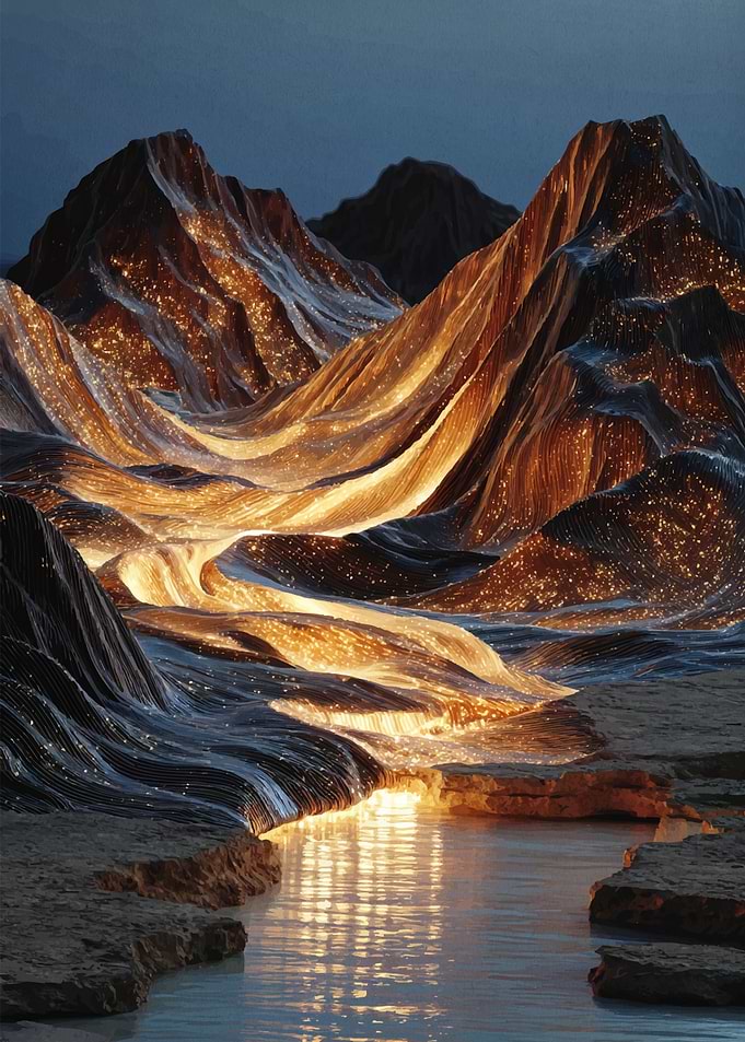 Glowing Lava River in Mountains
