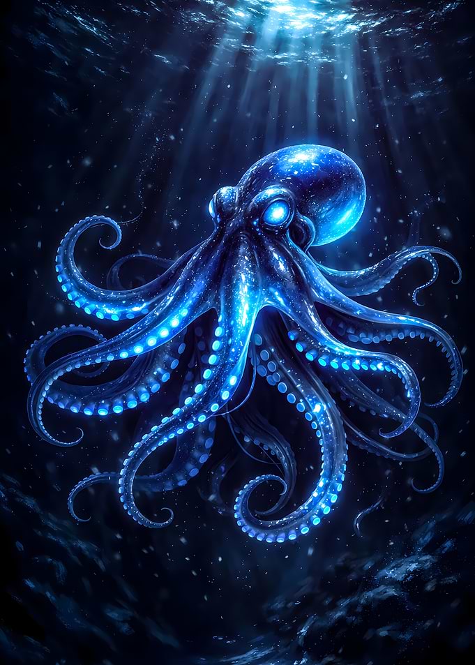 Bioluminescent Octopus in Deep Sea