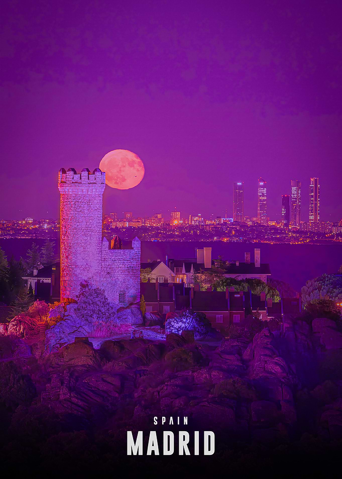 Madrid Castle and Skyline at Night