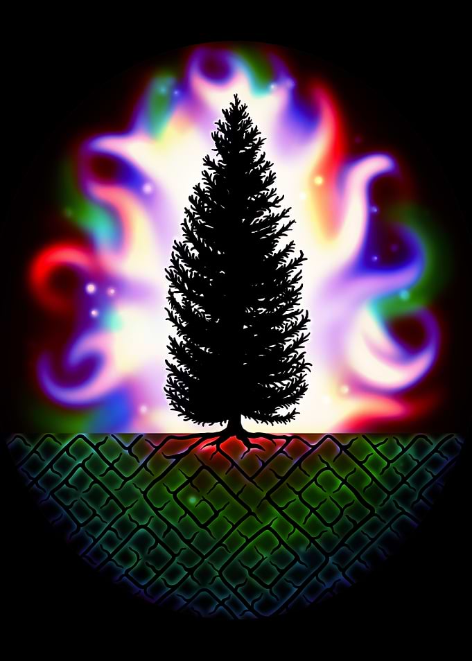 Silhouette Tree with Cosmic Background