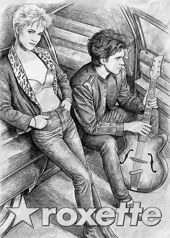 Roxette Duo in Car with Guitar