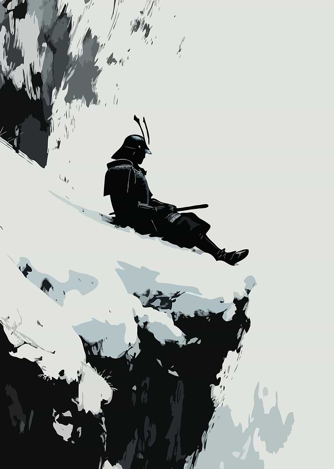 Samurai sitting on a snowy cliff Zen