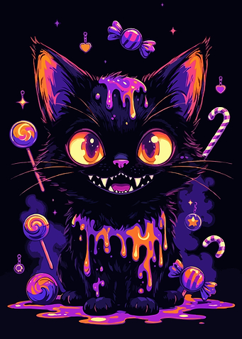 Gothic Black Cat Drenched in Candy