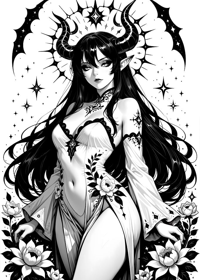 Gothic Demon Woman with Horns