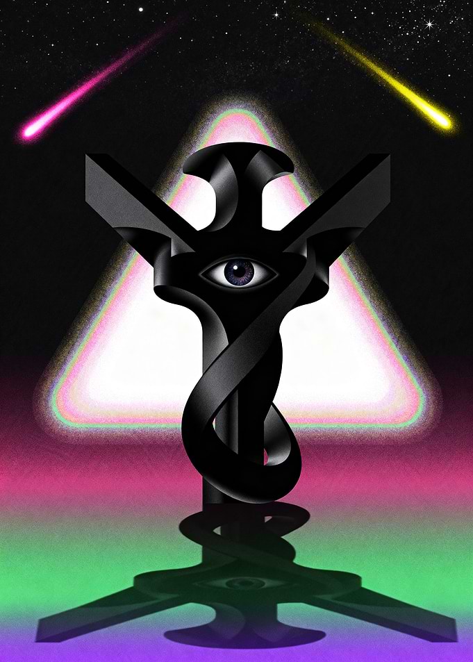 Mystical Eye Symbol with Meteors
