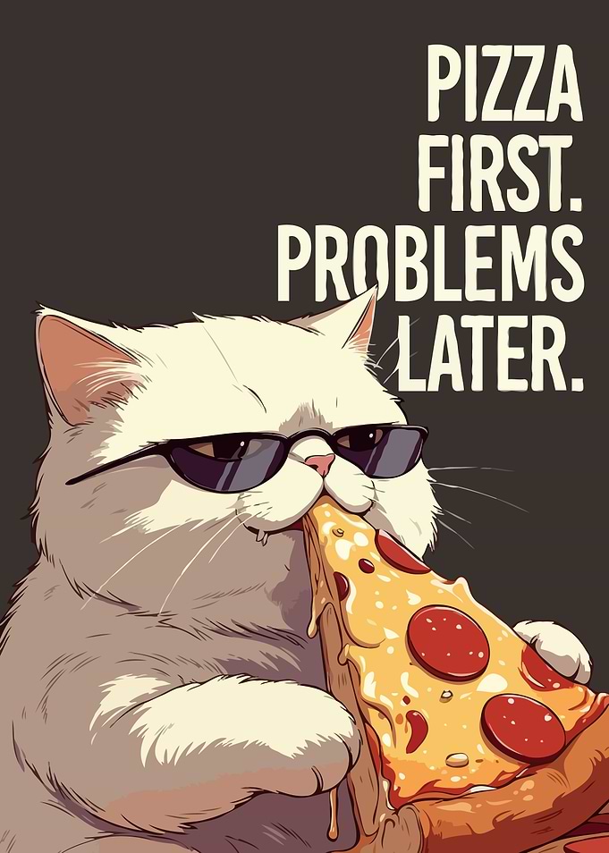 Cool Cat Eating Pizza Humor Art