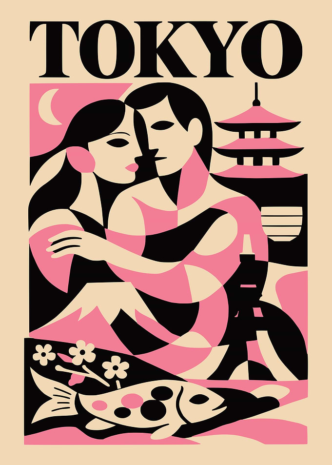 Tokyo Couple with Pagoda and Fish