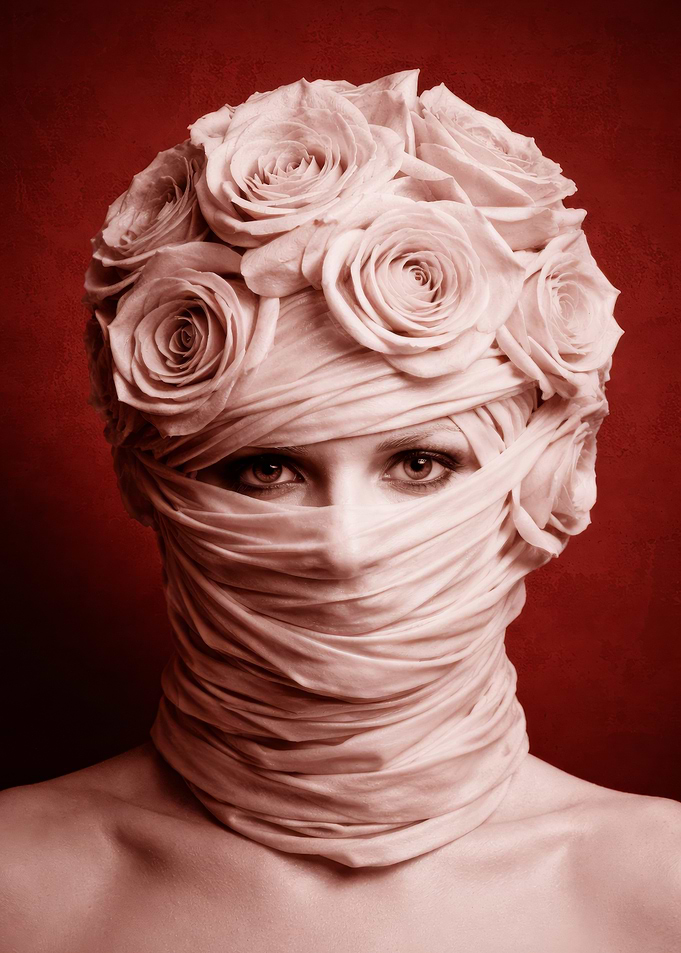 Woman with Roses and Fabric Veil