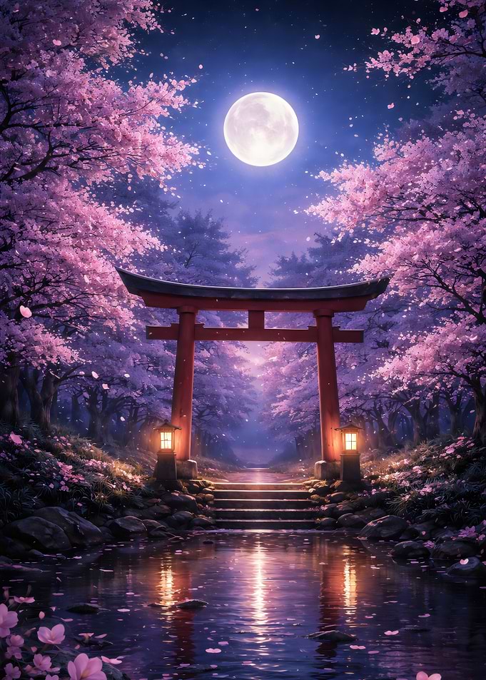 Enchanting Moonlit Torii Gate