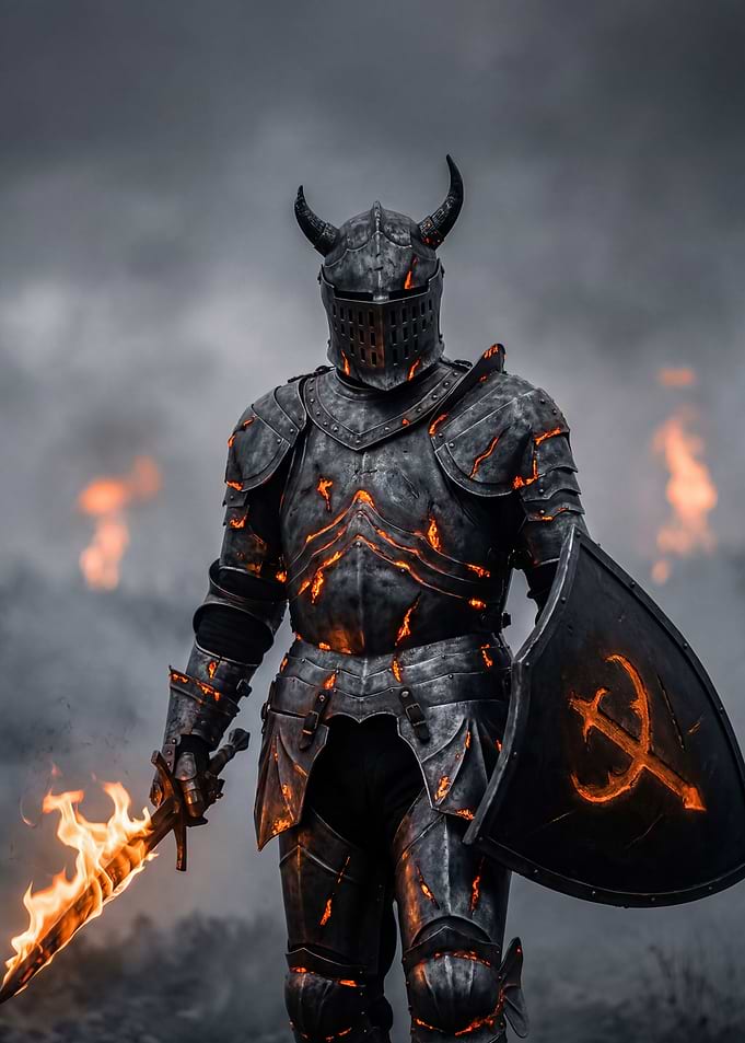 Fiery Knight with Horned Helmet