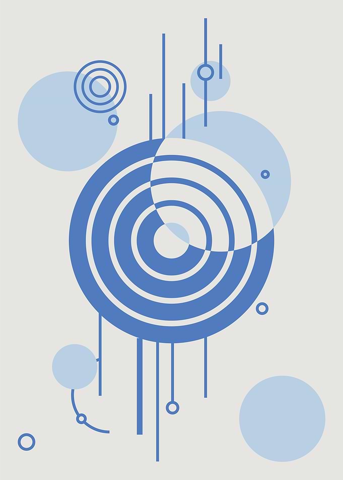 Abstract Blue Geometric Circles and Lines