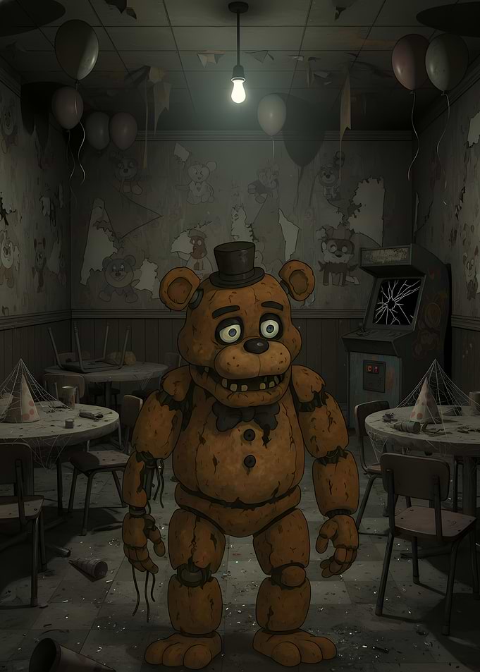 Scary Freddy Fazbear in abandoned pizzeria