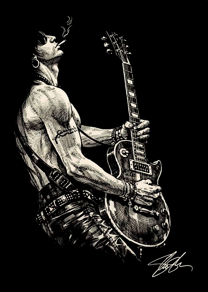 Rockstar Playing Guitar and Smoking