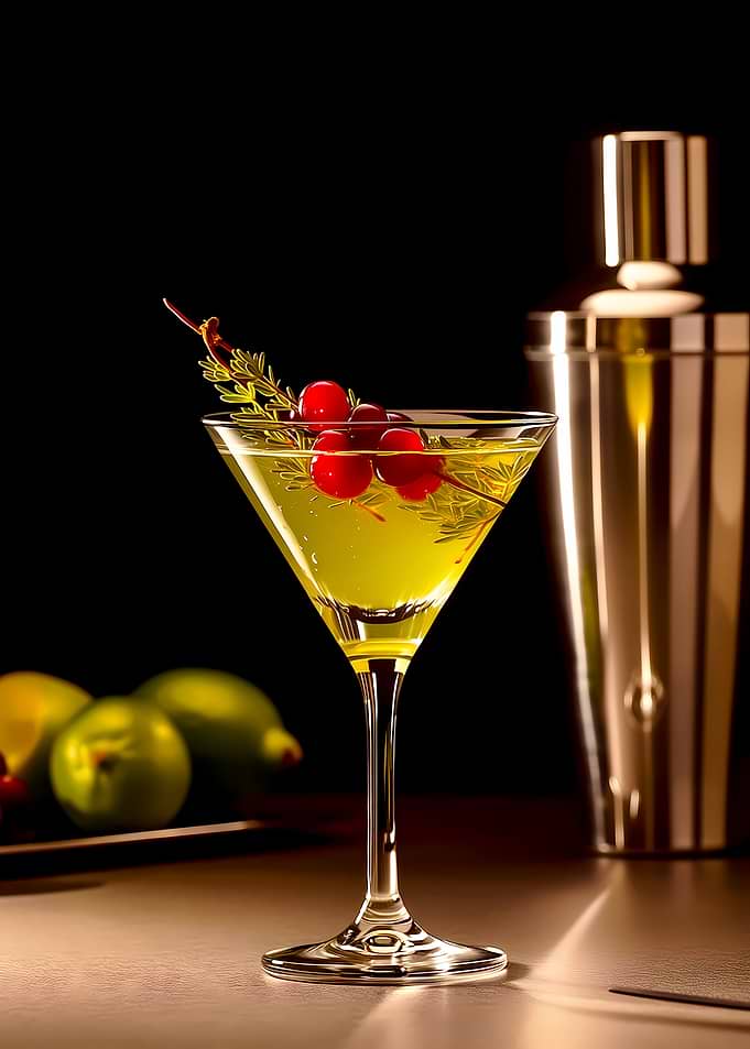 Martini with Cranberries and Rosemary