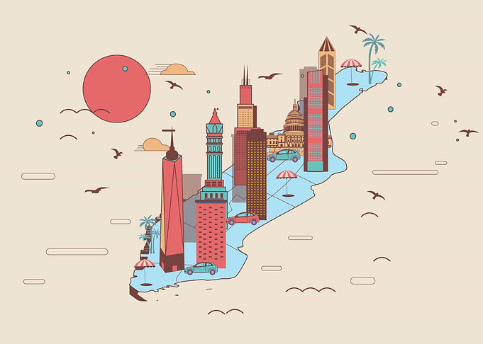Stylized Cityscape on a Map Outline