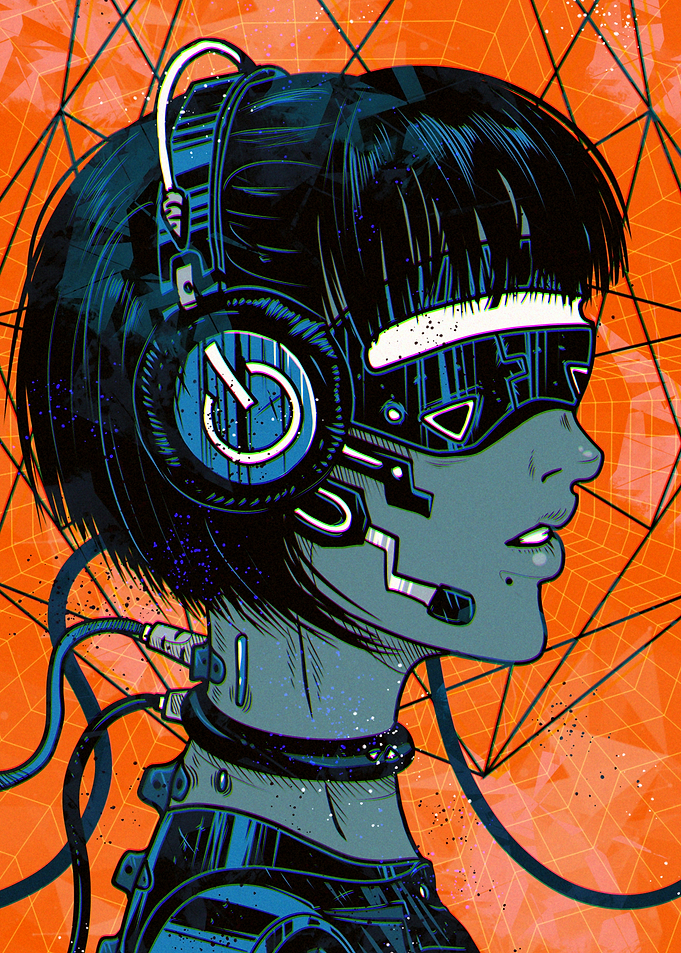 Cyberpunk Woman with Headphones and Goggles