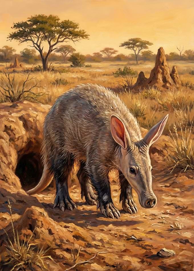 Aardvark emerging from its burrow