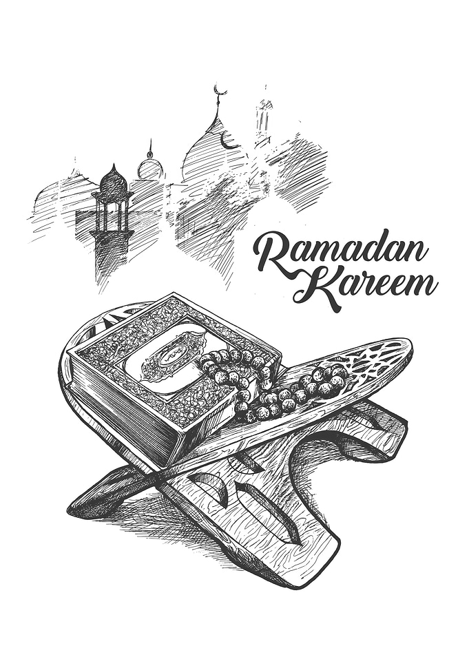 Ramadan Kareem with Quran and Mosque