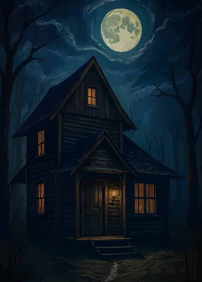 Haunted House Under a Full Moon