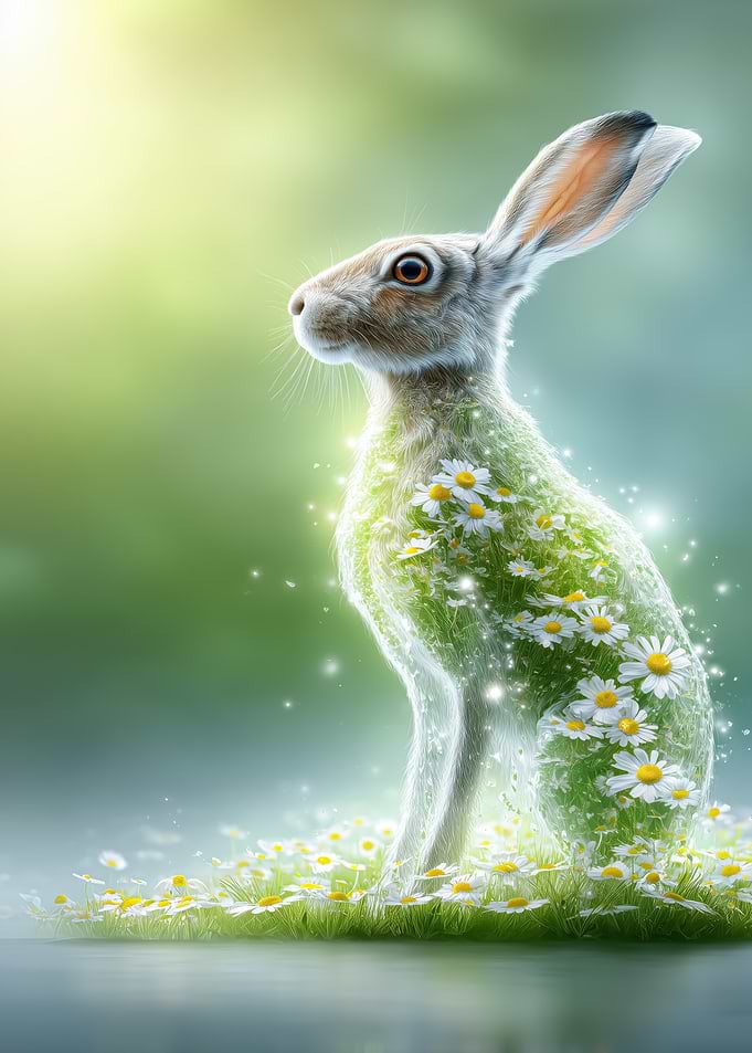 Magical Rabbit in a Field of Daisies