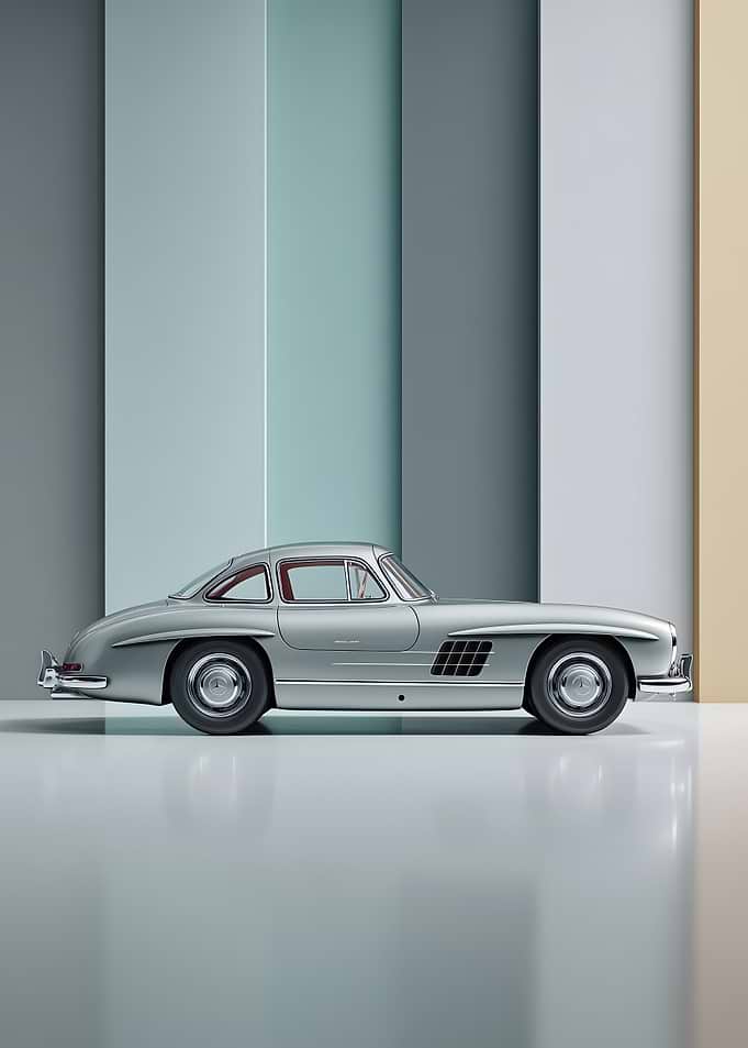 Mercedes-Benz 300 SL Gullwing - Classic Silver Sports Car Minimalism