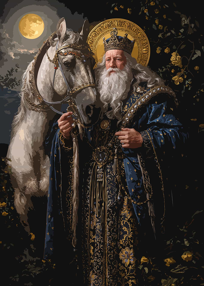 King Solomon with White Horse and Moon