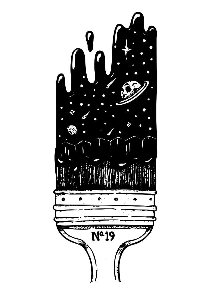 Paintbrush with Cosmic Scene