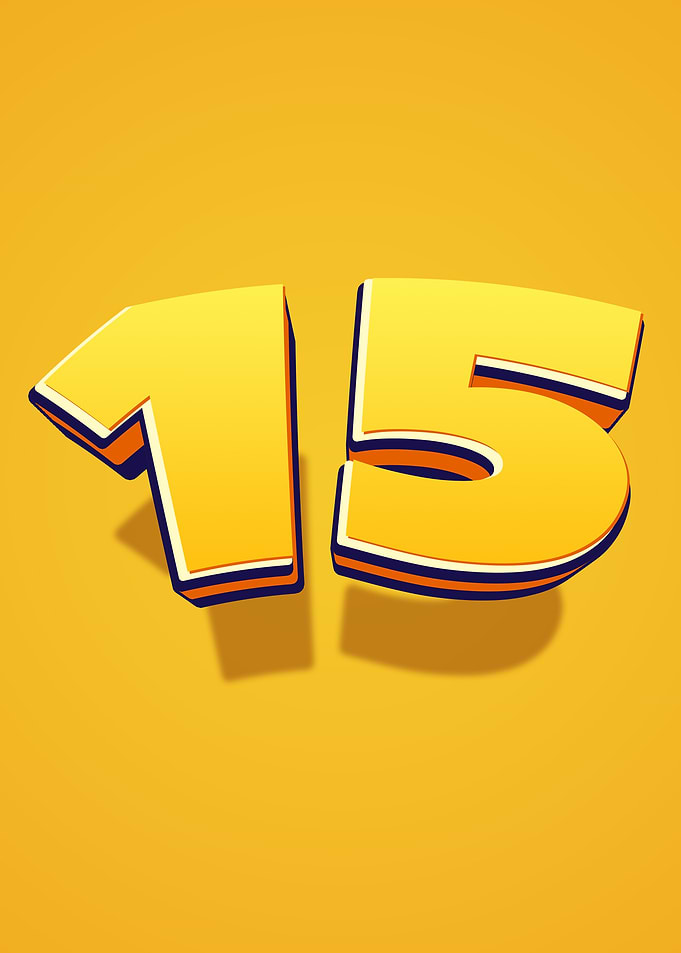 Yellow Number 15 with Shadow