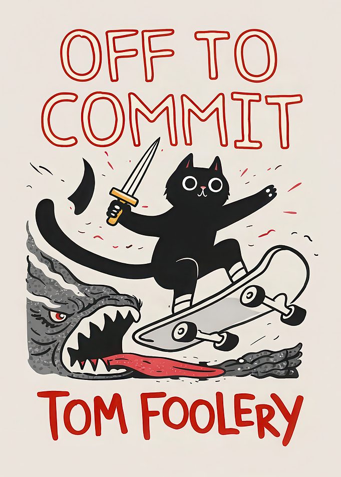 Cat on Skateboard Fighting Monster