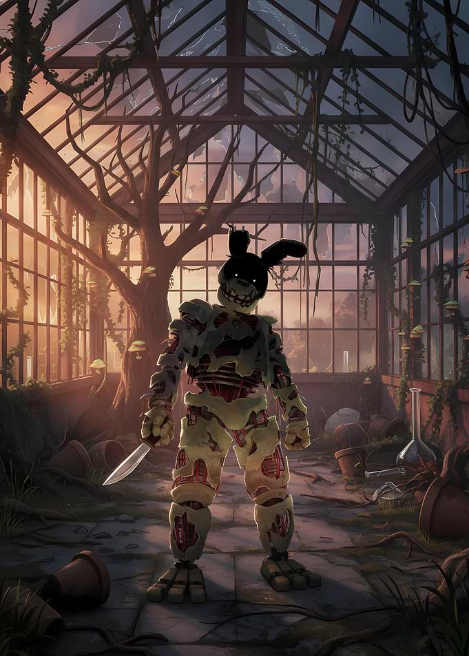 Scary Rabbit Animatronic in Greenhouse