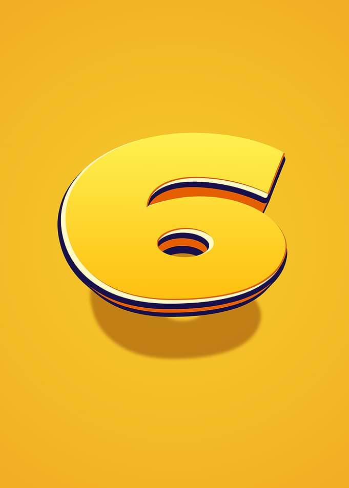 Yellow Number 6 with Shadow