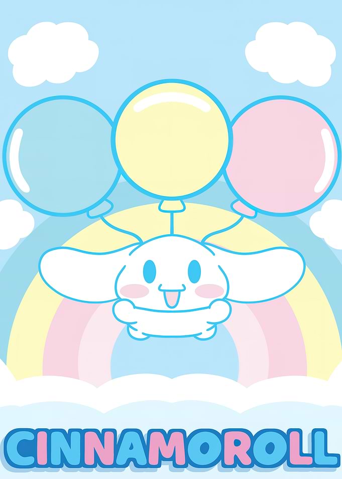 Cinnamoroll with Balloons and Rainbow