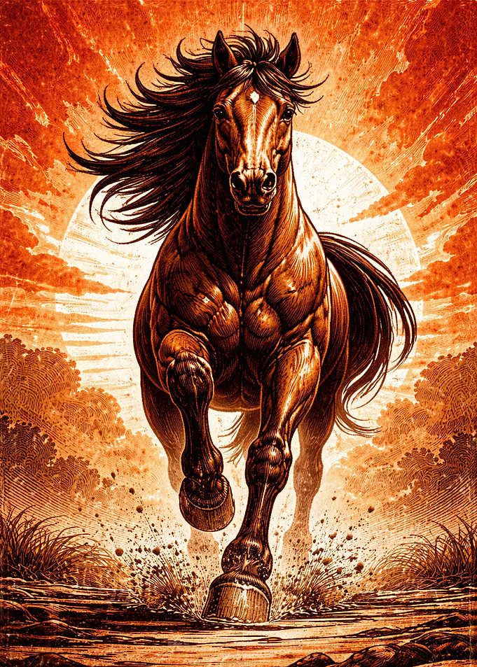 Powerful Horse Running Through Water