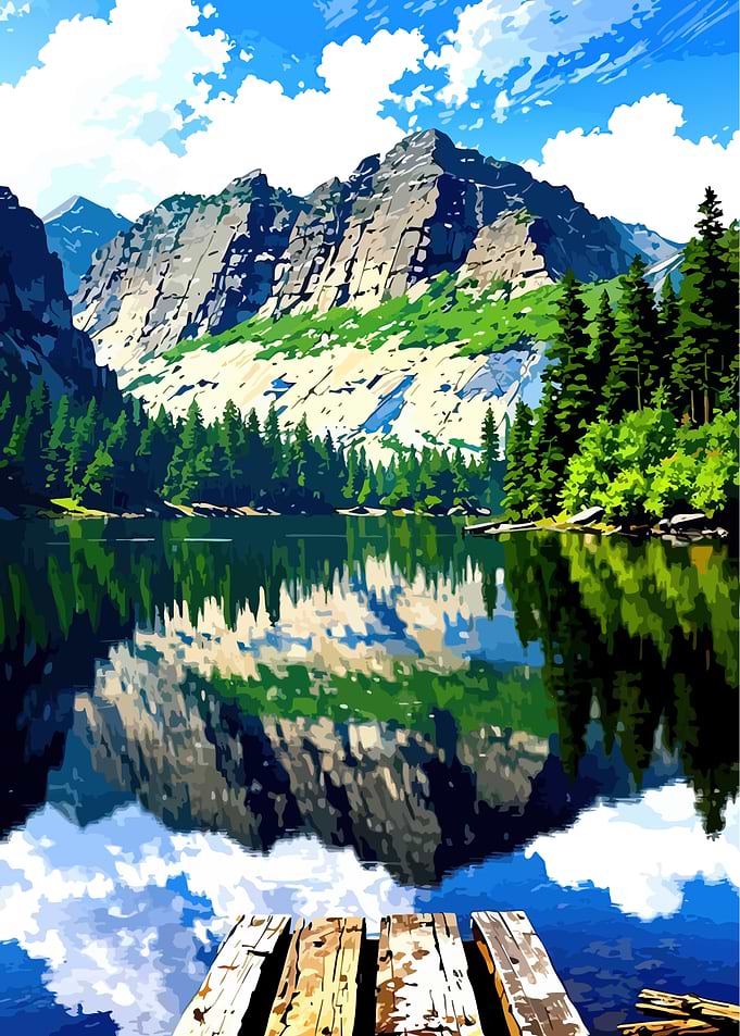 Mountain Lake Reflection with Dock