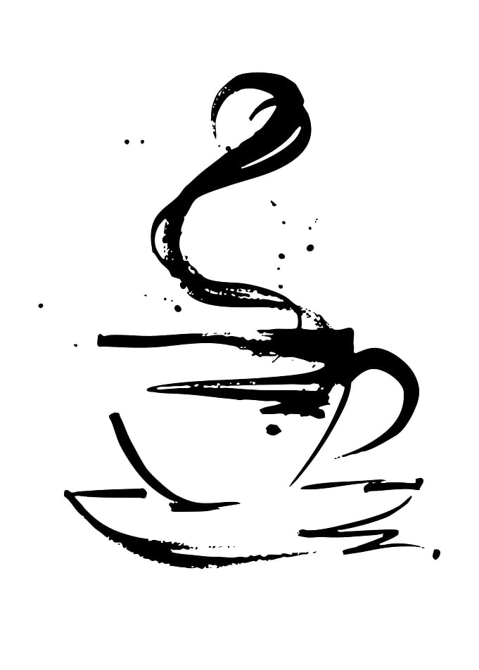 Ink Brush Coffee Cup with Steam