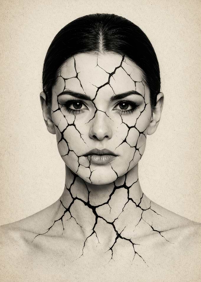 Cracked Porcelain Woman Portrait