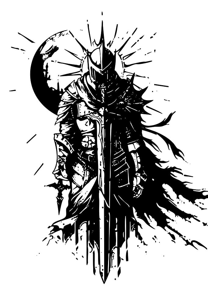 Dark Knight with Sword and Moon