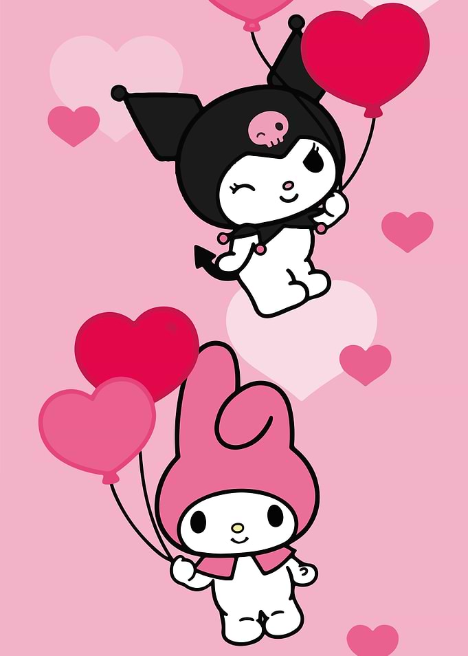 Kuromi and My Melody with Heart Balloons