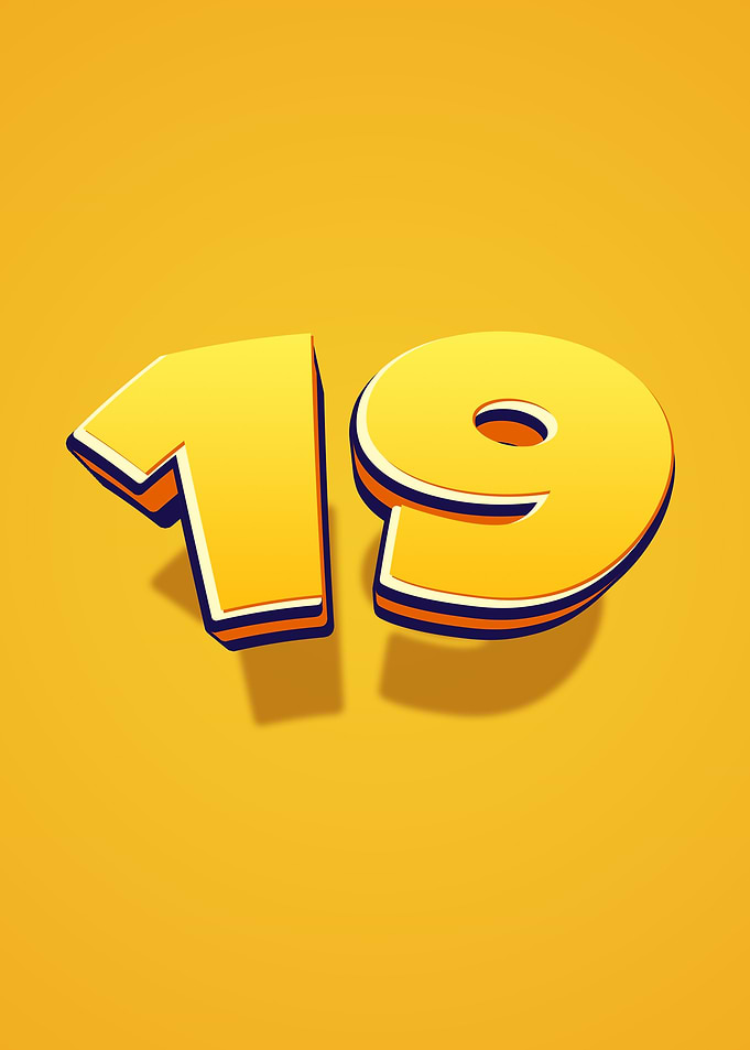 Yellow Number 19 with Shadow