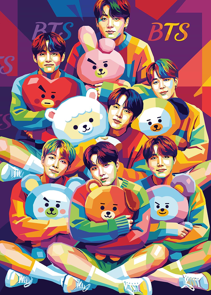 BTS Pop Art Portrait with Plush Toys