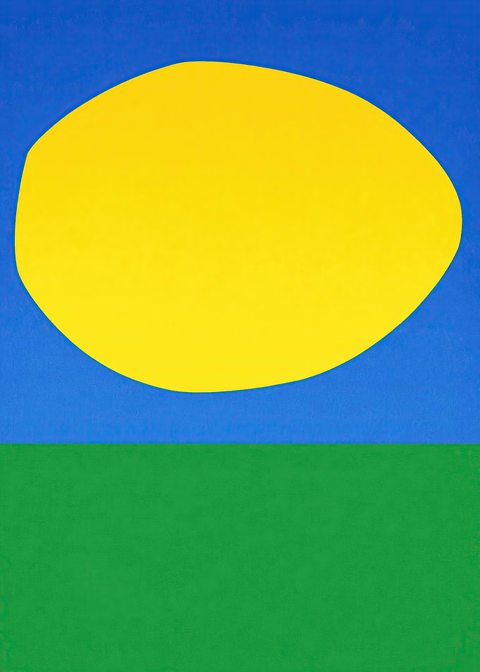 Abstract Yellow Shape on Blue and Green Background