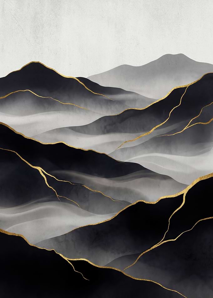 Abstract Mountain Landscape with Gold Veins
