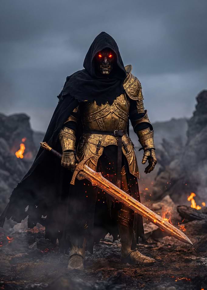Dark Knight with Fiery Sword